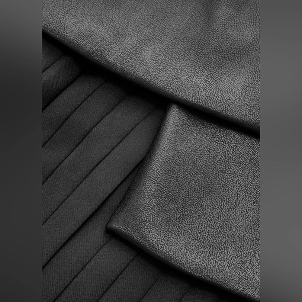 Commense Pleated Panel Sleeveless Faux Leather Dress - Picture 6 of 7